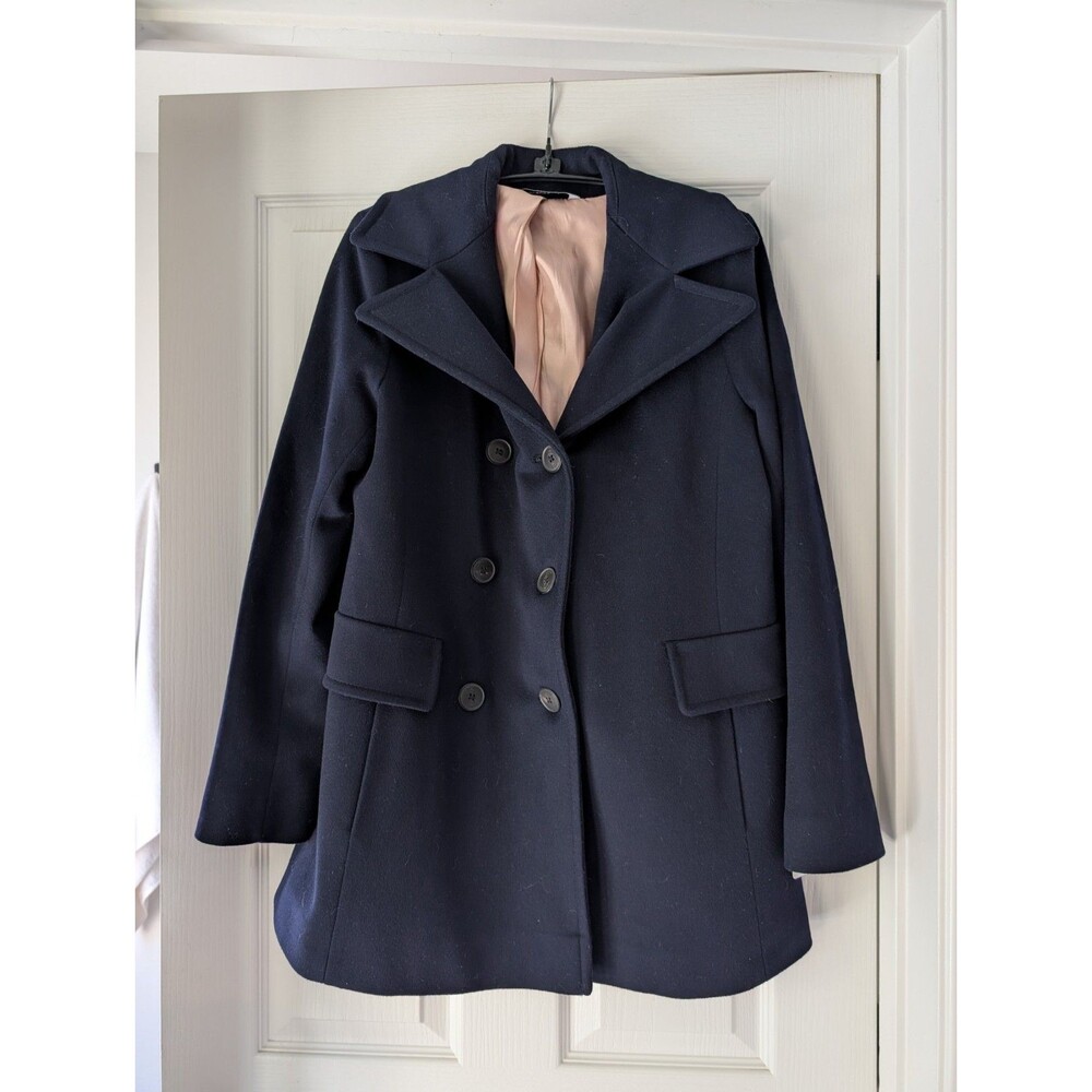 Fleurette Loro Piana Navy Wool Peacoat Coat Contrast Lining Italy Size 10